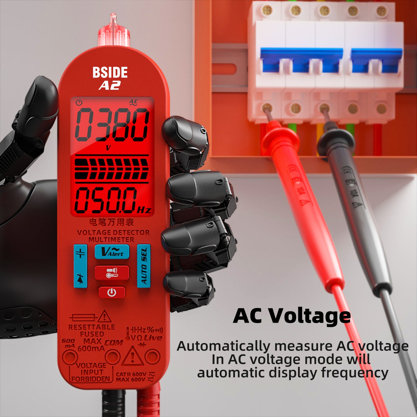 BSIDE A2 Mini Multimeter LCD Digital Tester Voltage Detector DC/AC Voltage Frequency Resistance NCV Continuity Live