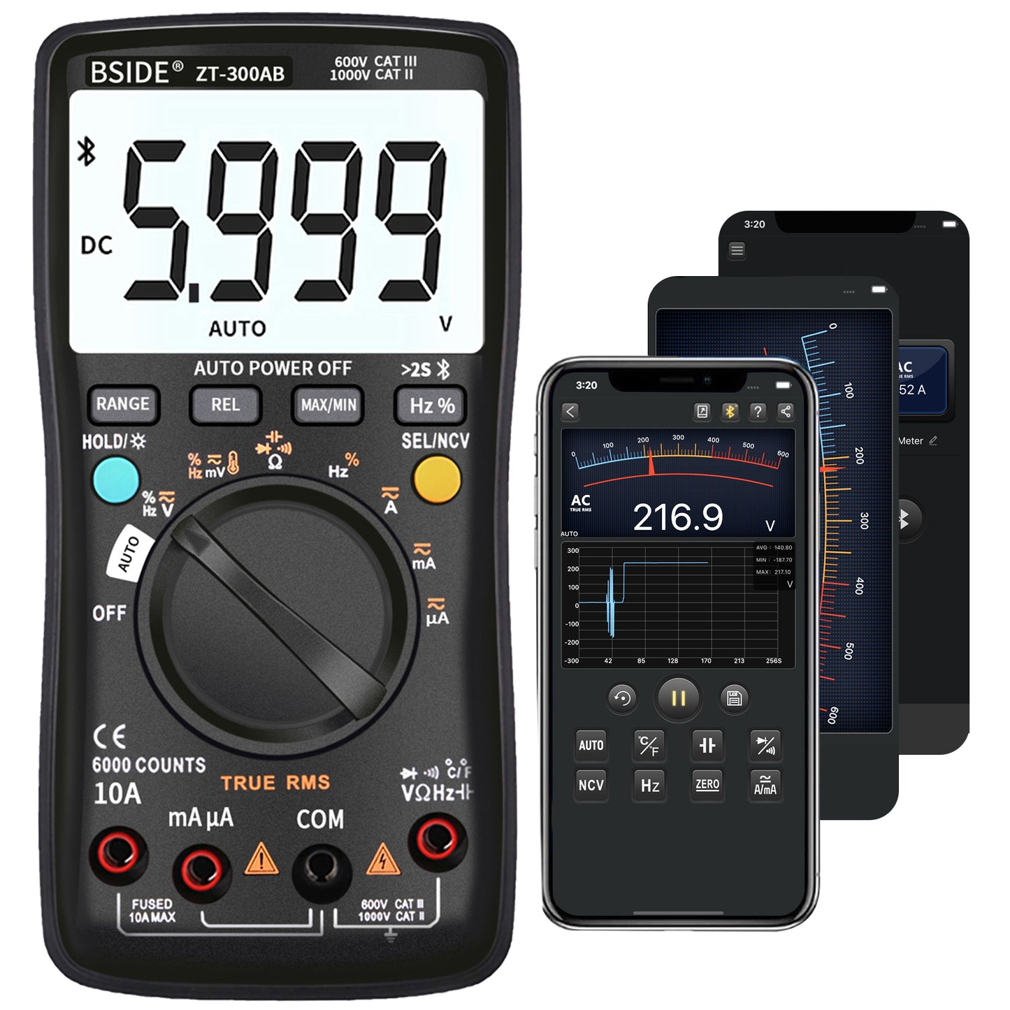 BSIDE ZT-300AB Wireless Digital Multimeter True RMS Manual/Auto Ranging 6000 Counts DMM Voltage Capacitance Temp Amp Ohm Diode   5.0  2 Reviews  ౹  14 sold