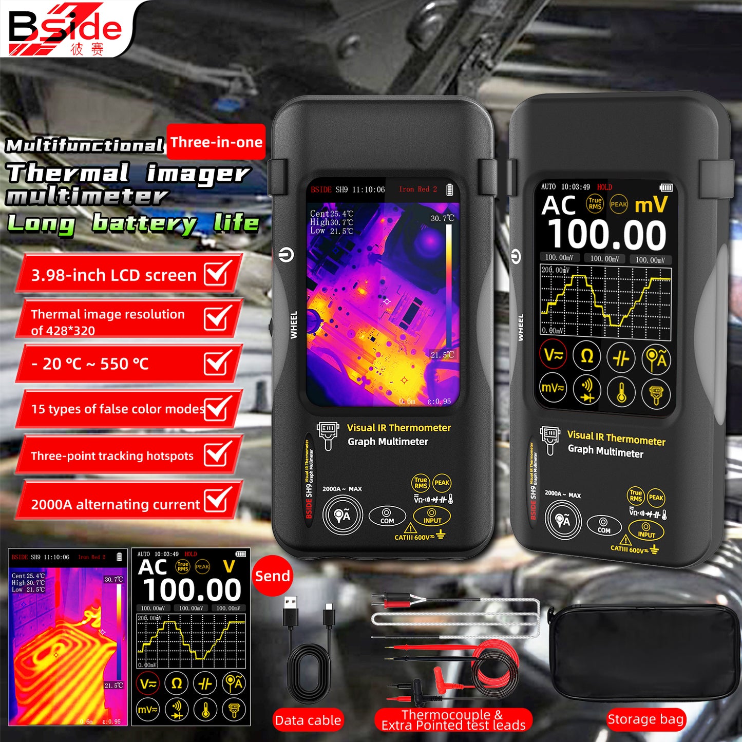 BSIDE SH9 NEW Thermal imaging Multimeter 320*428 IR Resolution Dual-spectrum Fusion Imaging 20k Counts tester Touch screen USB-C