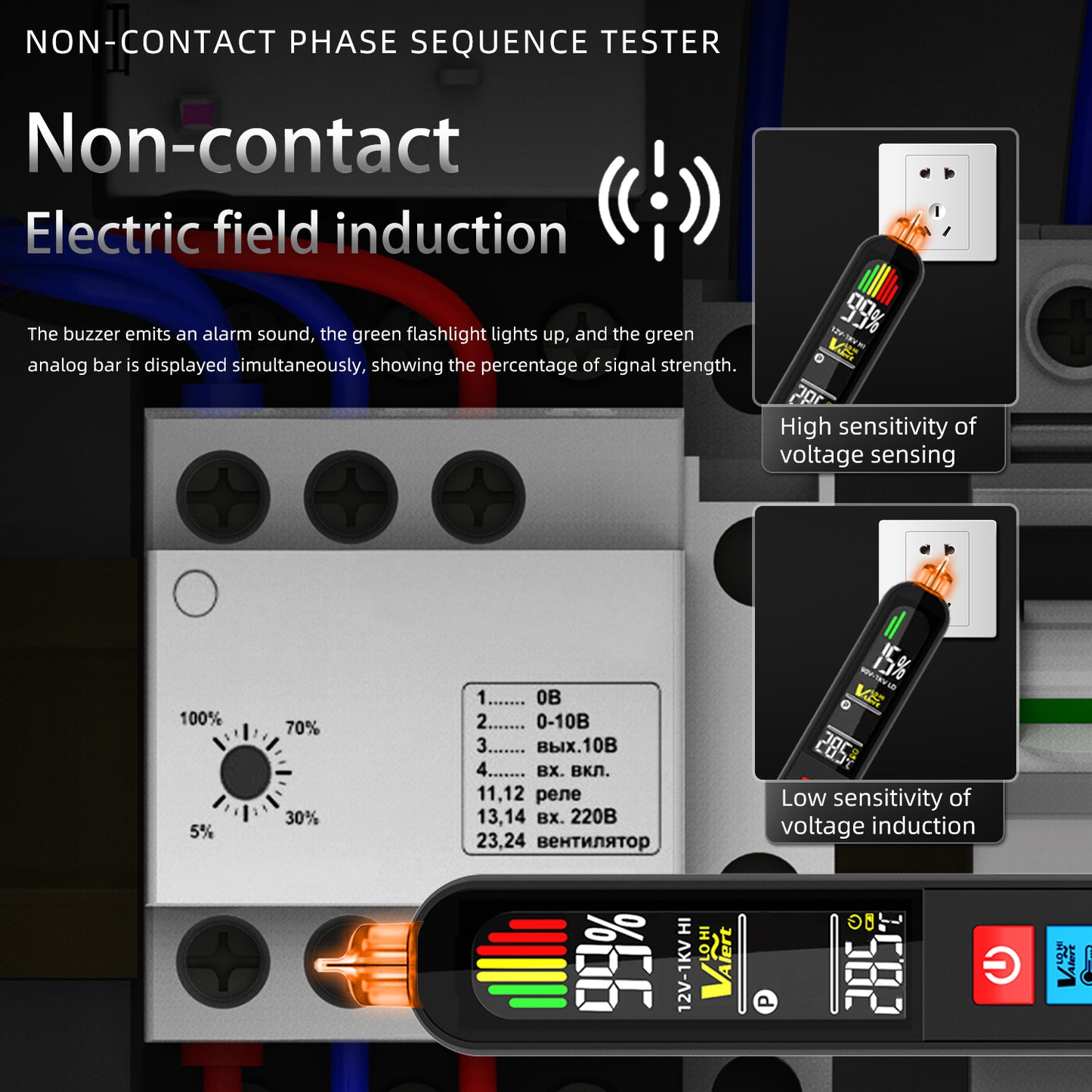 BSIDE AVX1 2-in-1 Phase Tester & NCV Detector, Live Wire/Phase Sequence Check,High/Low Sensitivity | LCD Color Screen | Temp Display | USB Rechargeable 400mAh