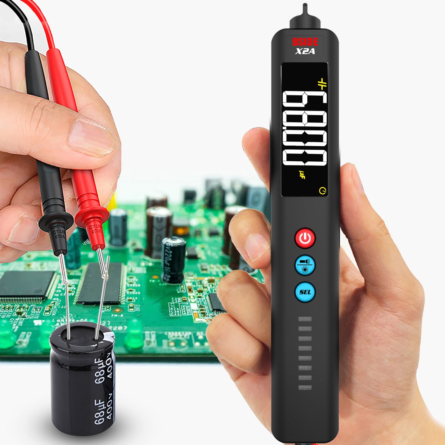 BSIDE X2A Smart Non-Contact Voltage Tester Laser indicator light Multimeter Digital DC AC Capacitance Ohm Diode Hz NCV Live test