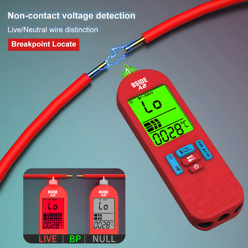 BSIDE A2 Mini Multimeter LCD Digital Tester Voltage Detector DC/AC Voltage Frequency Resistance NCV Continuity Live