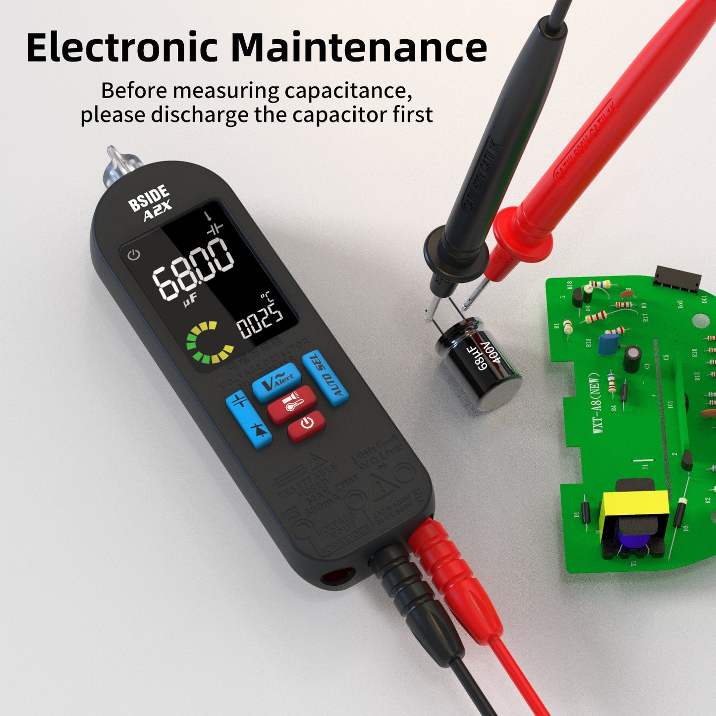 BSIDE A2X Mini Multimeter LCD Digital Tester Voltage Detector DC/AC Voltage Frequency Resistance NCV Continuity Live