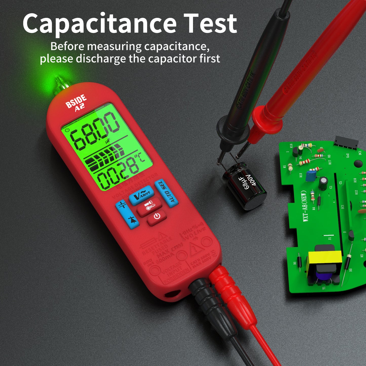 BSIDE A2 Mini Multimeter LCD Digital Tester Voltage Detector DC/AC Voltage Frequency Resistance NCV Continuity Live