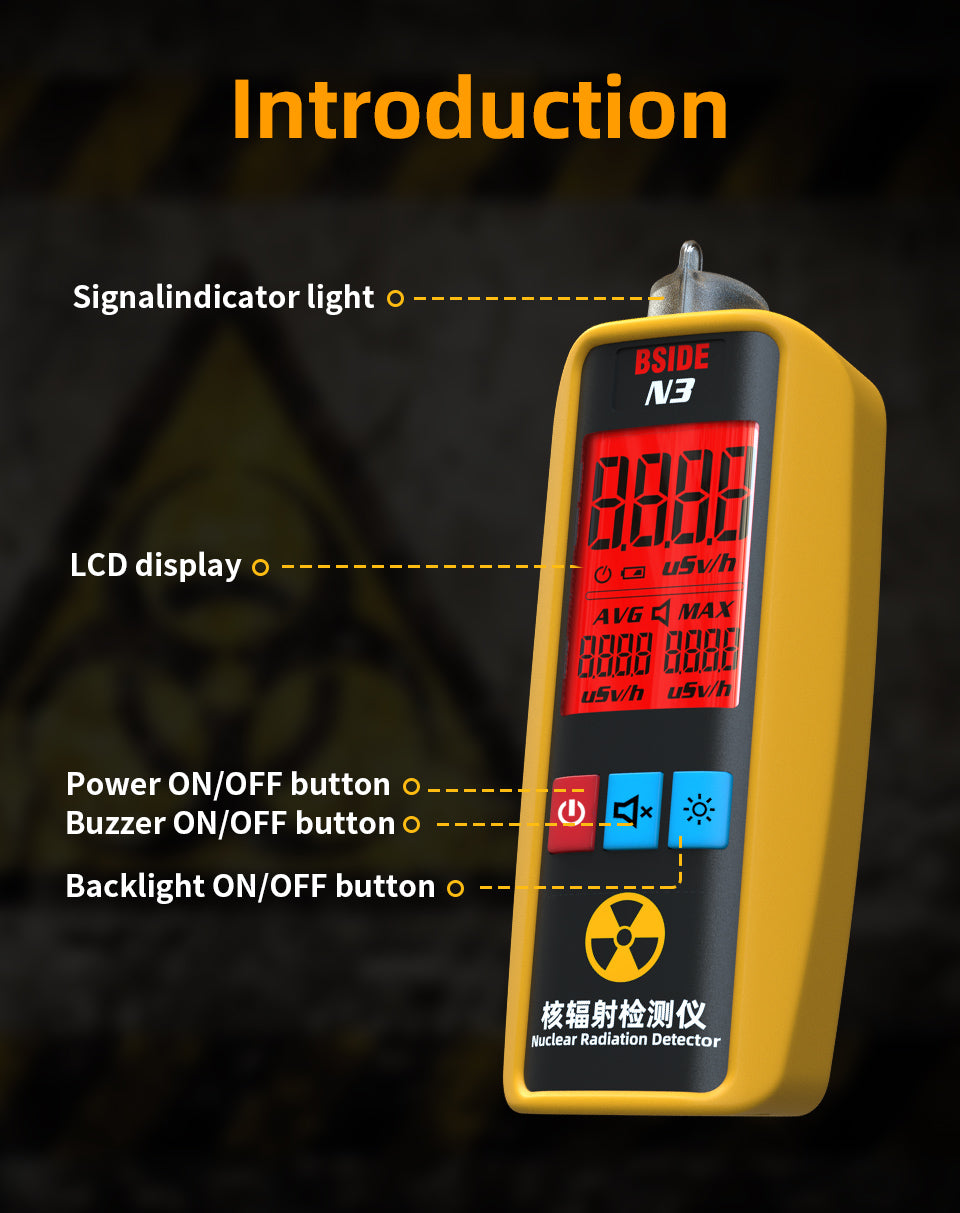BSIDE Geiger Counter Nuclear Radiation Detector Personal EMF Radiation Dosimeter Portable Beta Gamma X-ray Radioactive Monitor Tester for Lab Sead Food Ocean Medical Industry Marble