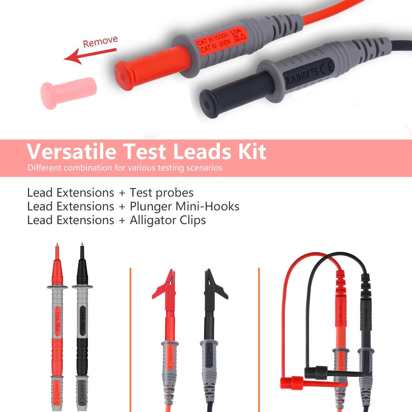 BSIDE Multimeter Probe Universal Silicone Flexible Wire Super Sharp Pen Tip Replaceable Connector Test Lead With Crocodile Clip