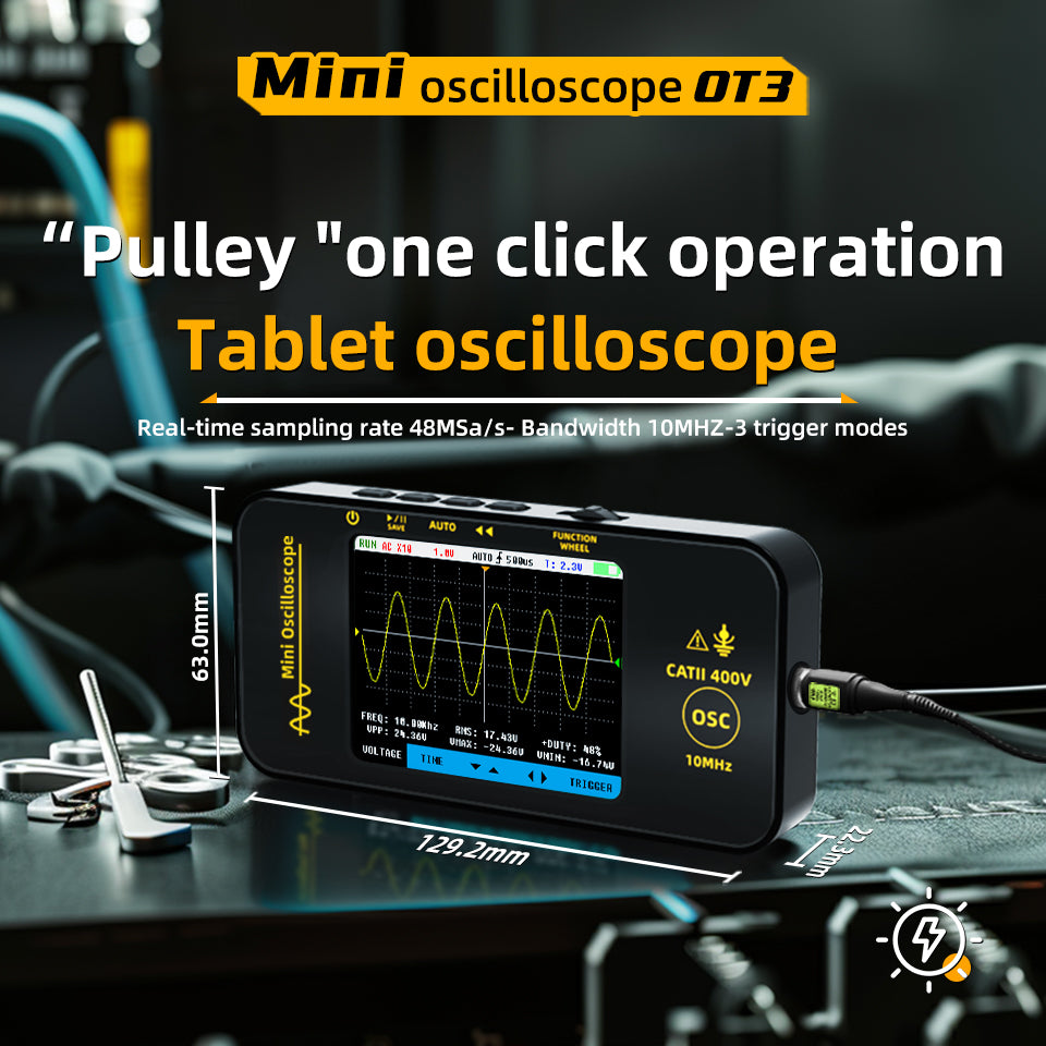 Portable Handheld Digital Oscilloscope BSIDE OT3 10MHz Bandwidth 2.8"TFT Color Screen–Mini Oscilloscope w/1200mAh Rechargeable