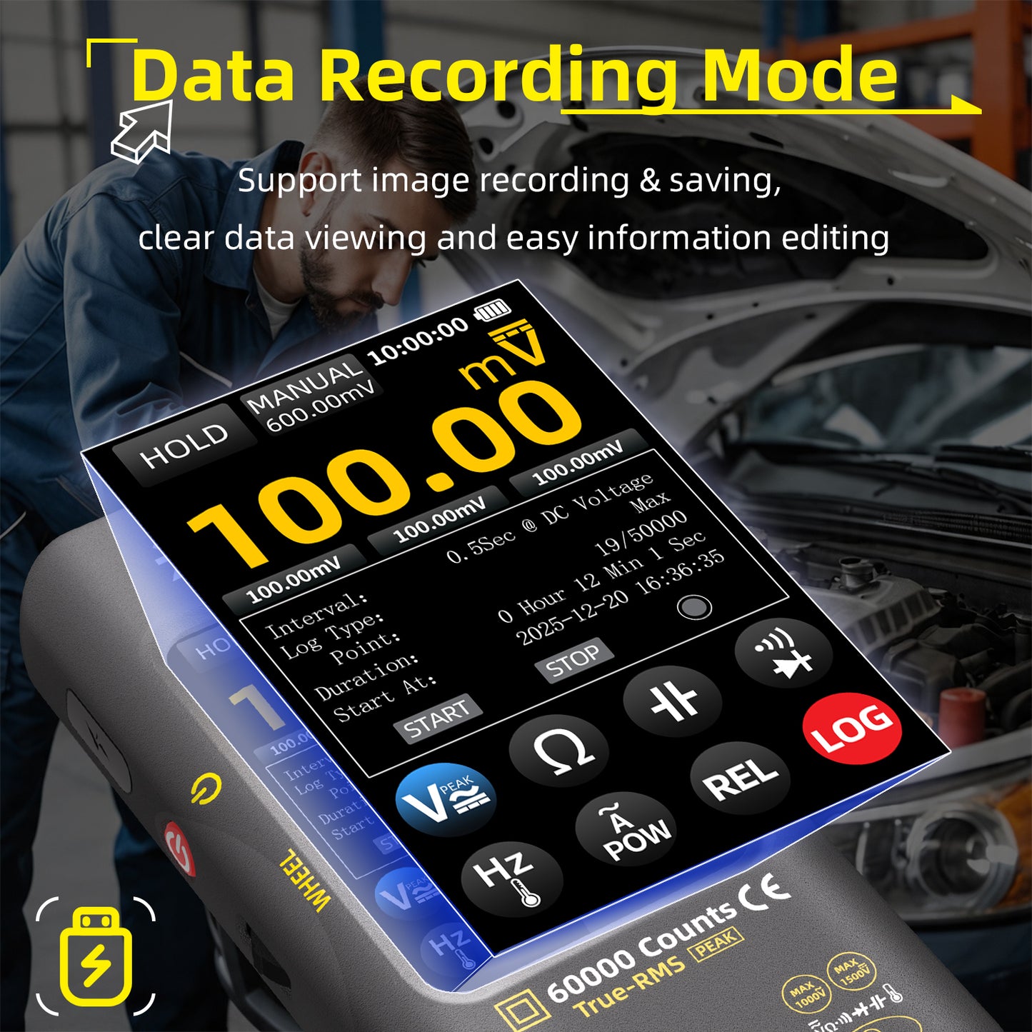BSIDE S600 Professional Multimeter: 60,000-count power calculation, full-featured logging mode, 1500V AC 10000A, 3000mA recharge