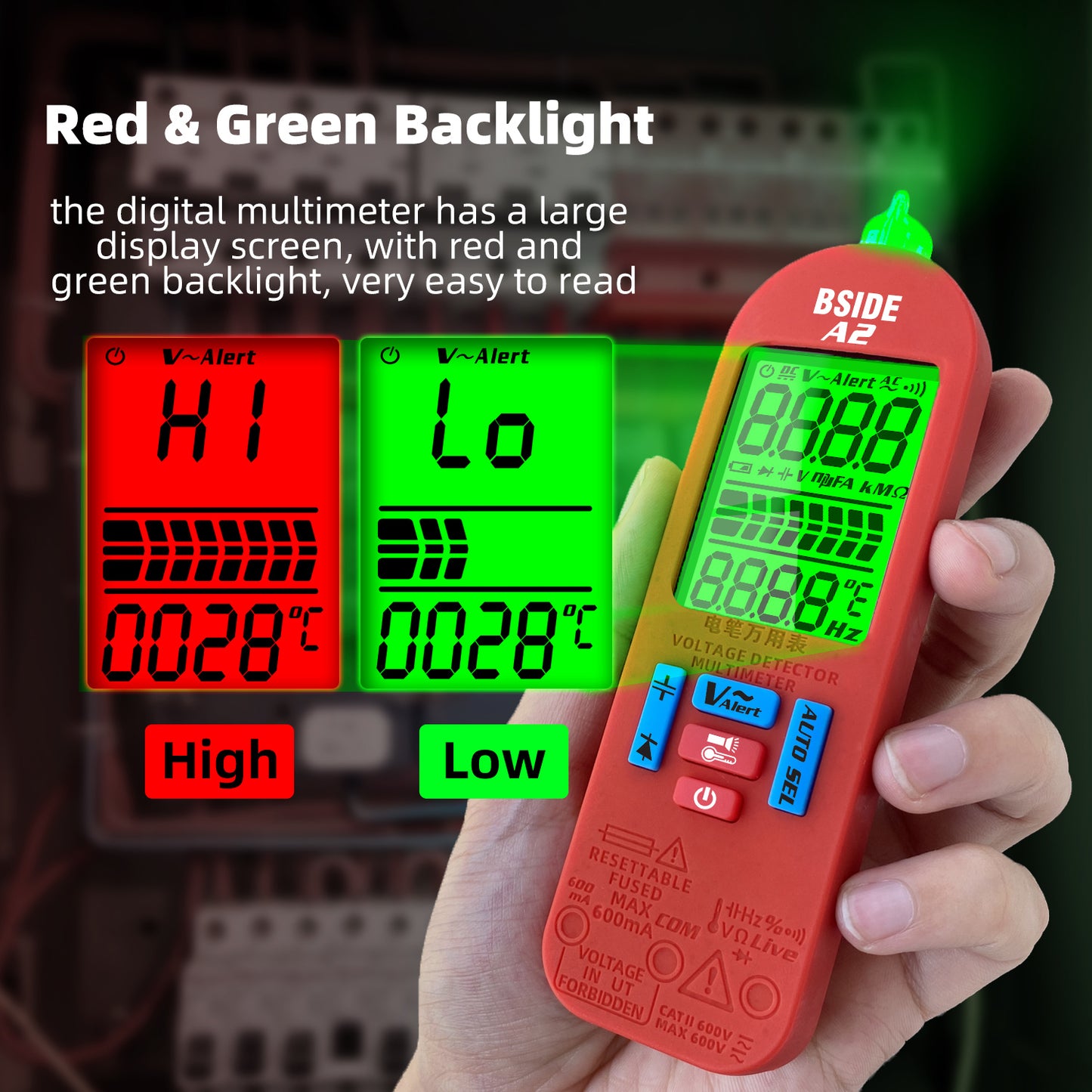 BSIDE A2 Mini Multimeter LCD Digital Tester Voltage Detector DC/AC Voltage Frequency Resistance NCV Continuity Live