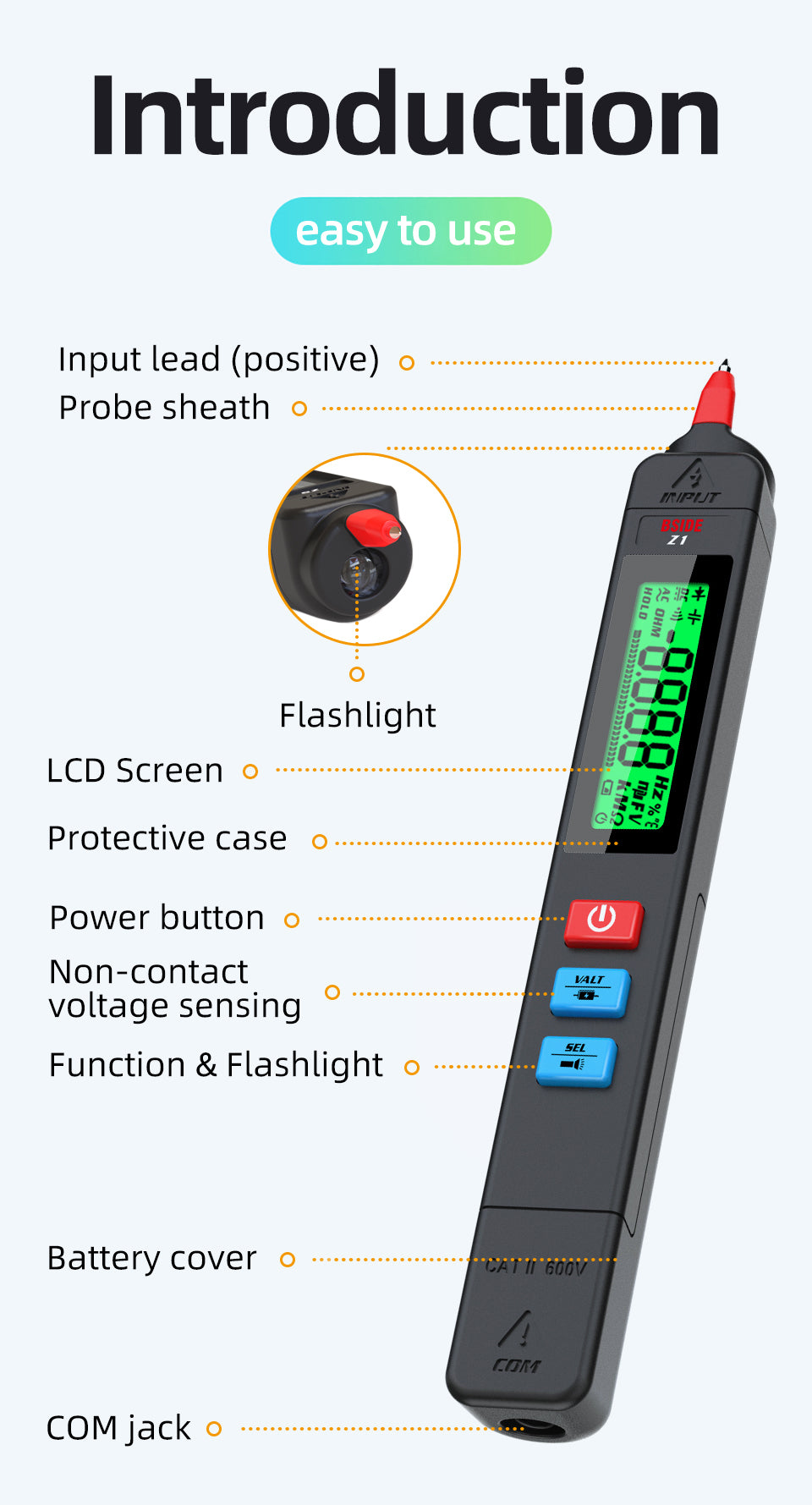 BSIDE Digital Multimeter Pen Type Smart multitester Auto Range DC AC Voltage Capacitance Ohm NCV Hz Diode Live wire Tester Meter