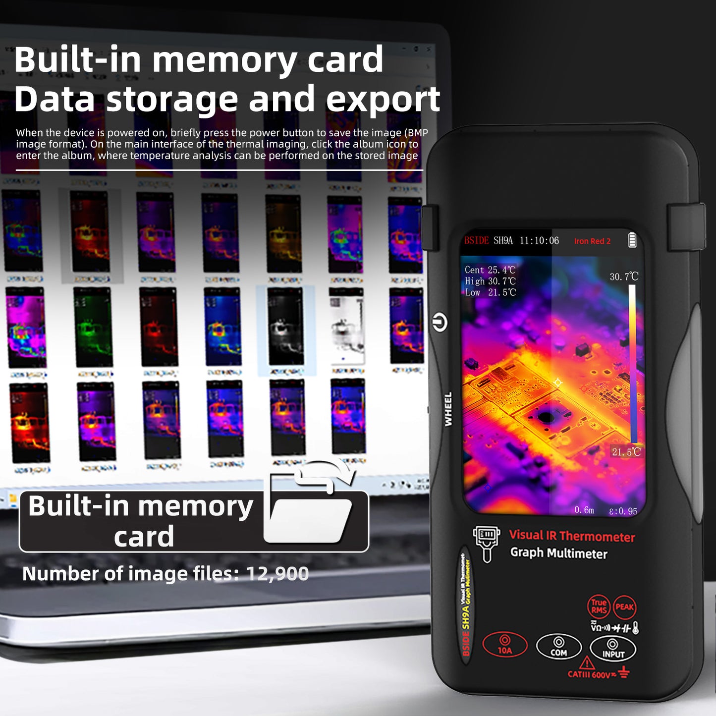 BSIDE SH9A thermal imaging multimeter High-resolution thermal imager+20000-word multimeter 2-in-1 touch screen AC/DC 10A Suitable for PCB repair, electrical, HVAC, and industrial applications