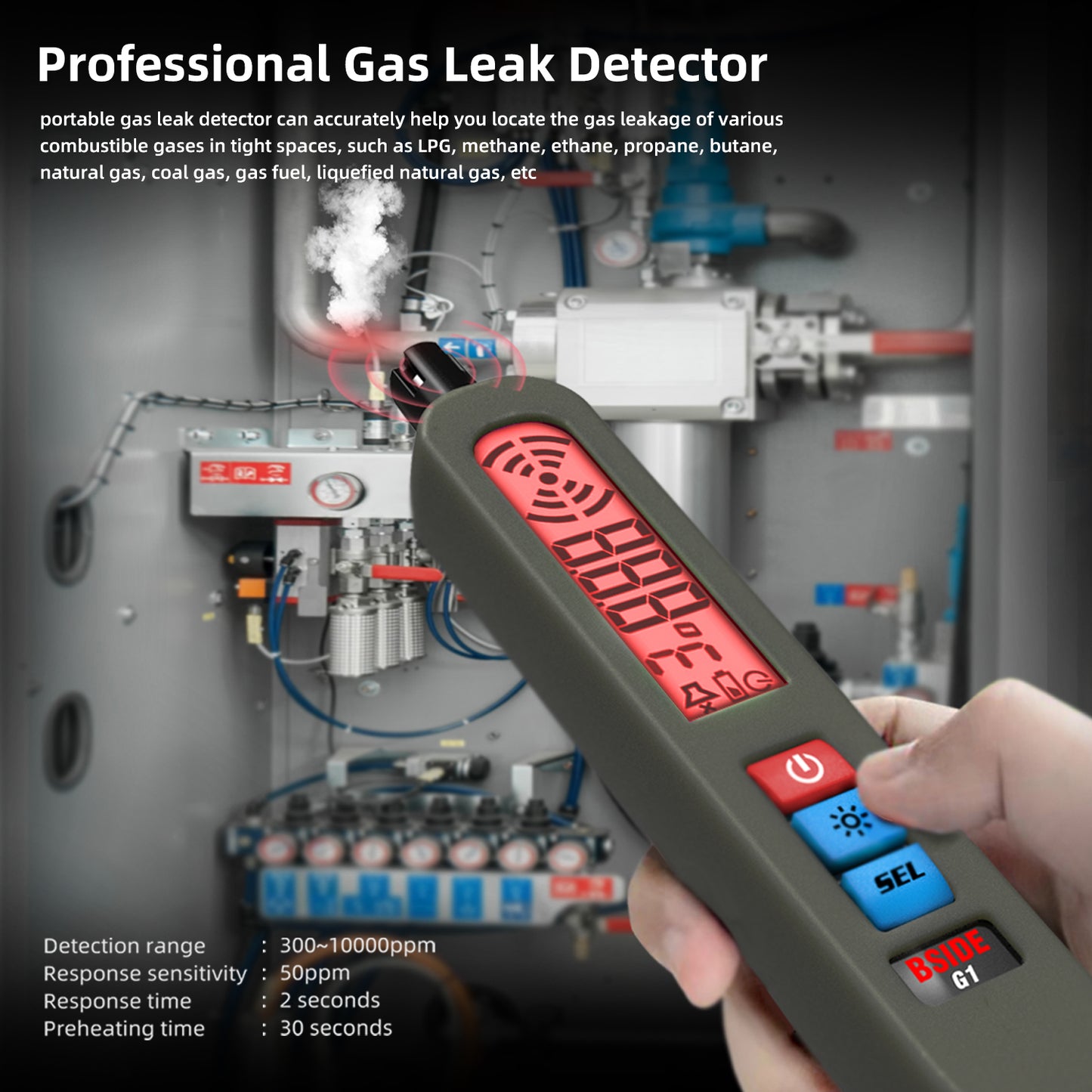 BSIDE G1 Gas Leak Detector Sound Screen Alarm with LCD Display Gas Detector Combustible Flammable Natural Methane Gas Detector
