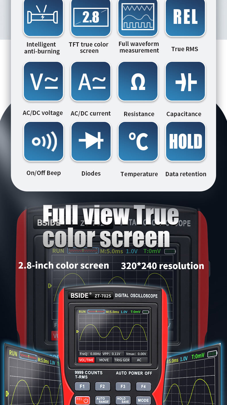 BSIDE ZT702S Handheld Oscilloscope Multimeter Professional Digital Multiteter Electrician Current Capacitance Resistance Tester