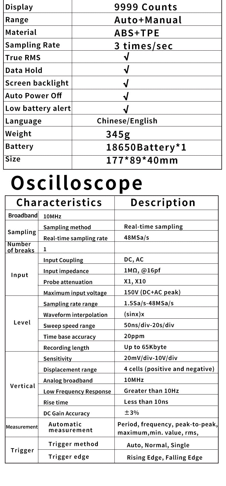 BSIDE ZT702S Handheld Oscilloscope Multimeter Professional Digital Multiteter Electrician Current Capacitance Resistance Tester