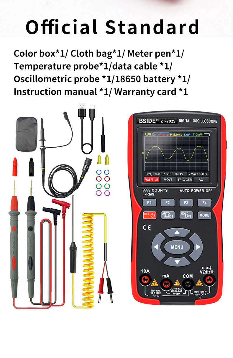 BSIDE ZT702S Handheld Oscilloscope Multimeter Professional Digital Multiteter Electrician Current Capacitance Resistance Tester