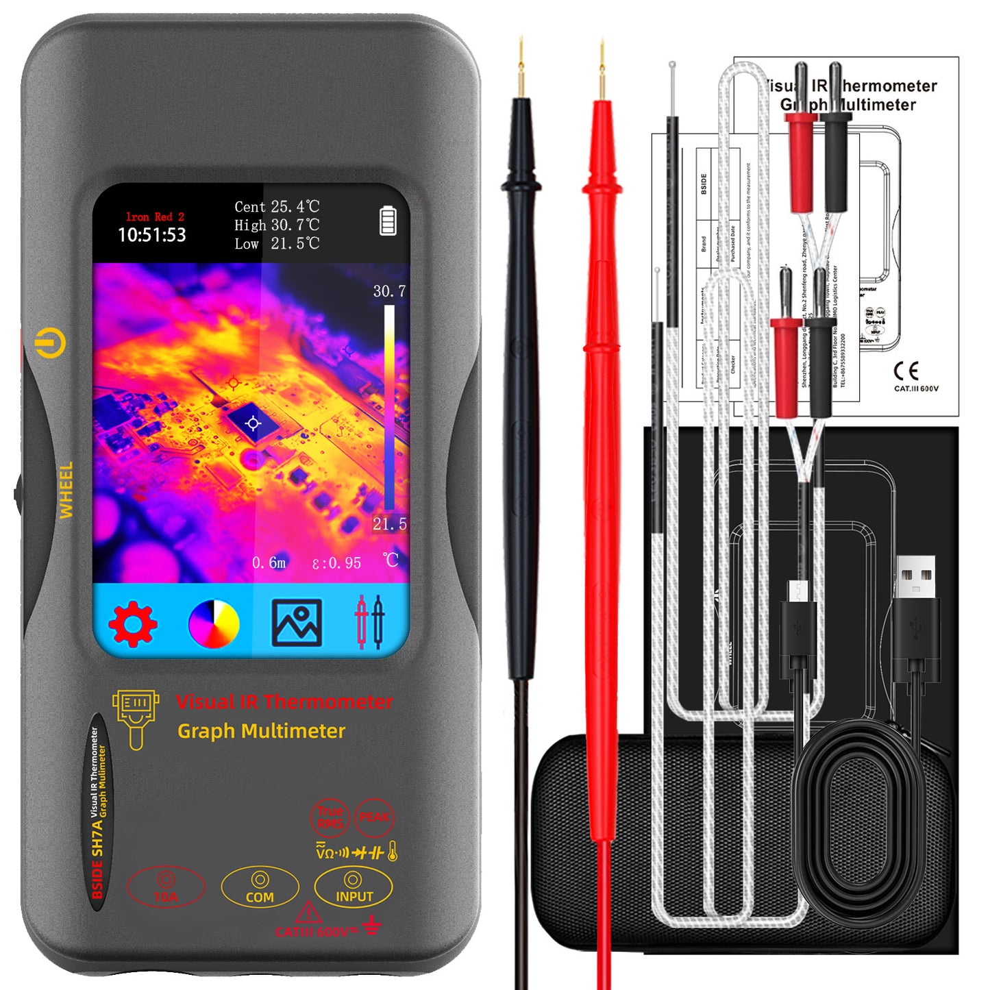 BSDIE Touchscreen thermal imaging multimeter with infrared camera, high resolution, 20,000 counts, high-precision voltage, resistance, and capacitance test professional version
