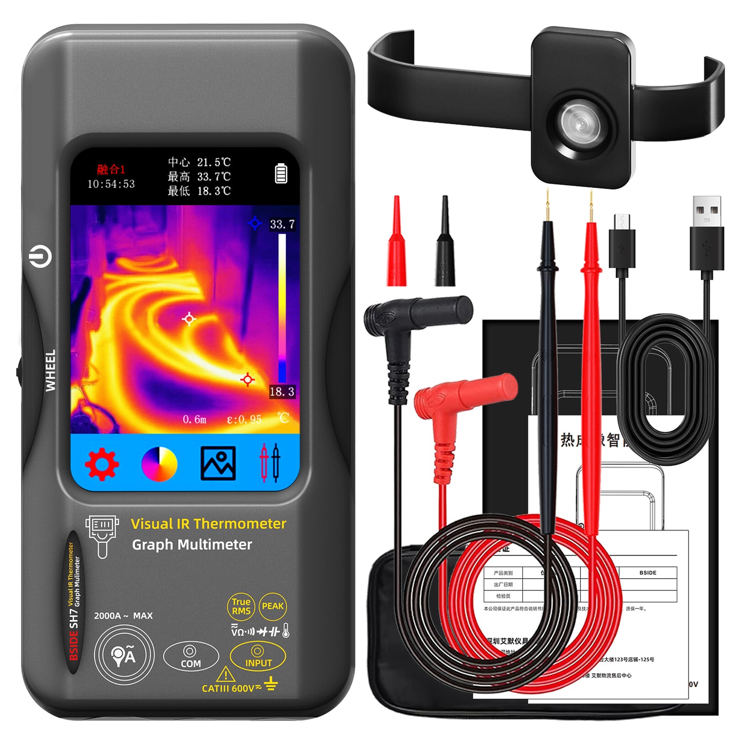 BSIDE SH7 Thermal imager Multimeter 2-in-1 tester with Touch Screen 20000 Counts & 320x320 IR Imaging Modes with Macro Lens for PCB Repair Electrical HVAC Industrial