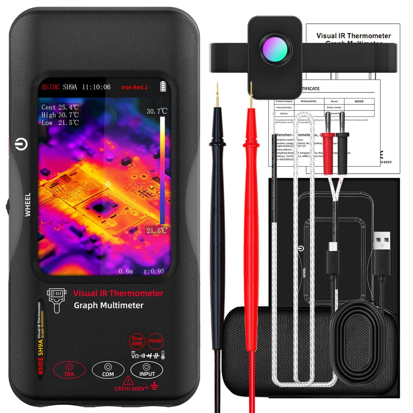 BSIDE SH9A thermal imaging multimeter High-resolution thermal imager+20000-word multimeter 2-in-1 touch screen AC/DC 10A Suitable for PCB repair, electrical, HVAC, and industrial applications