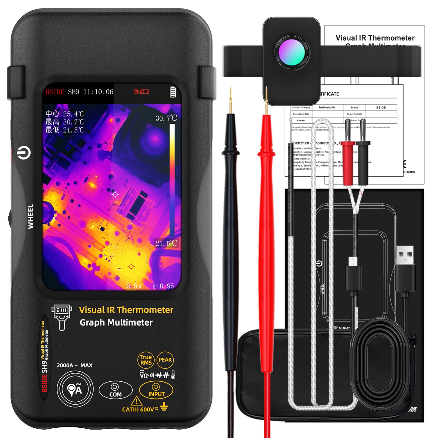 BSIDE SH9 NEW Thermal imaging Multimeter 320*428 IR Resolution Dual-spectrum Fusion Imaging 20k Counts tester Touch screen USB-C