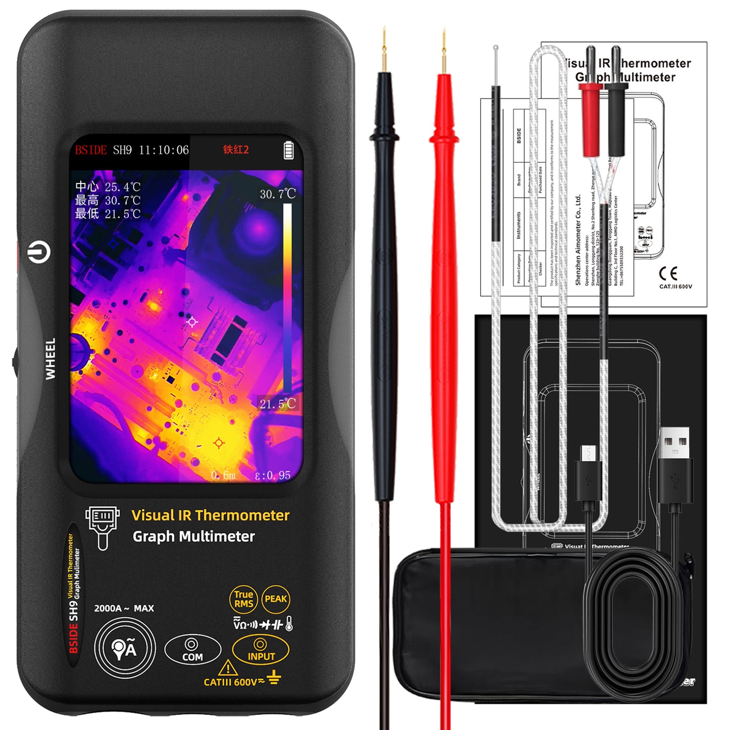 BSIDE SH9 NEW Thermal imaging Multimeter 320*428 IR Resolution Dual-spectrum Fusion Imaging 20k Counts tester Touch screen USB-C