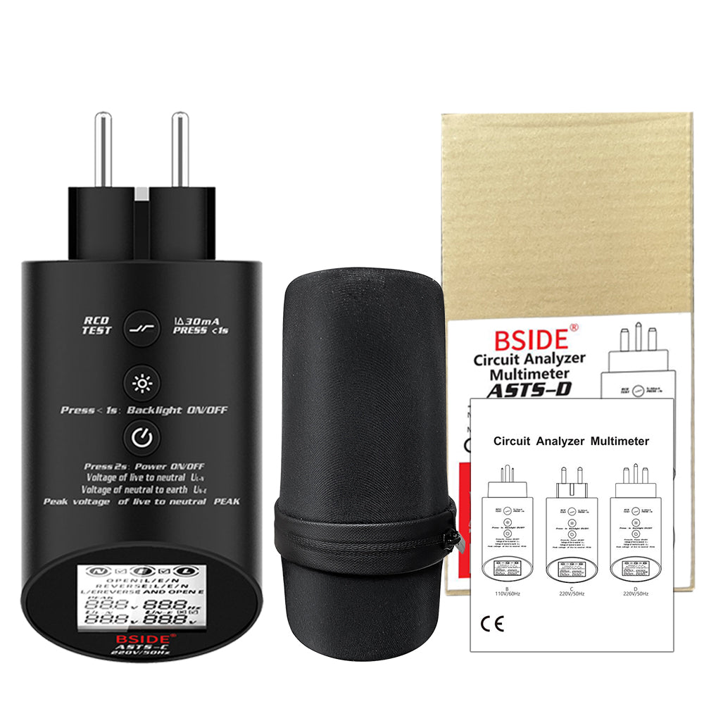 BSIDE ASTS Circuit Analyzer, Professional Wiring Status Tester, Line Voltage Distribution Checker, Large LCD Circuit Fault Locator GFCI Leakage Socket Tester