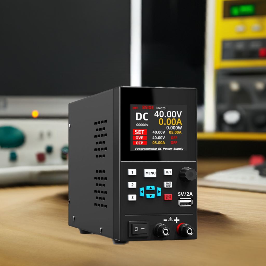 BSIDE 40V 20A DC Power Supply Variable, Programmable with Encoder Knob, Adjustable Switching Regulated Bench Power Supply, 4-Digits LED Display with Memory Storage, 5V/2A USB Ports and Output Button