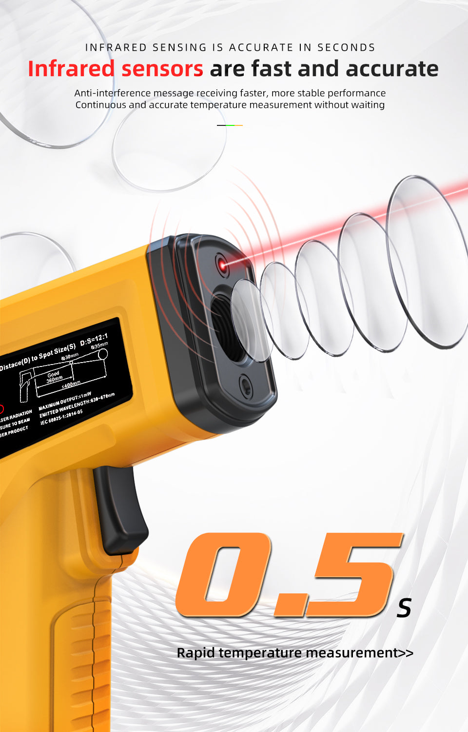 BSIDE Infrared Thermometer Laser Temperature Gun with Adjustable Emissivity for Cooking Pizza Oven Kitchen Automotive Griddle Engine Grill HVAC, Measures from -58℉ to 986℉