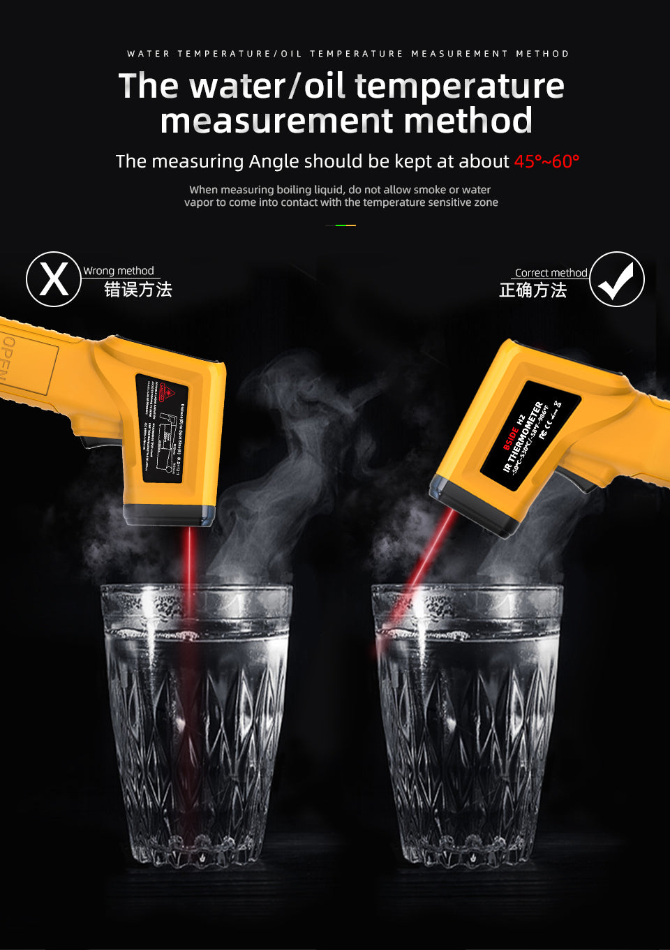 BSIDE Infrared Thermometer Laser Temperature Gun with Adjustable Emissivity for Cooking Pizza Oven Kitchen Automotive Griddle Engine Grill HVAC, Measures from -58℉ to 986℉