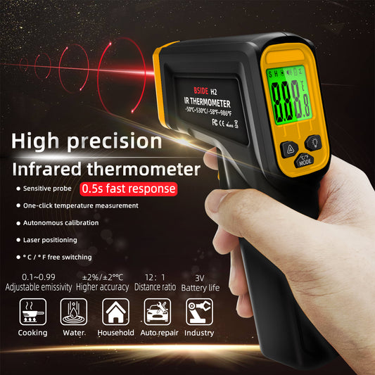 BSIDE Infrared Thermometer Laser Temperature Gun with Adjustable Emissivity for Cooking Pizza Oven Kitchen Automotive Griddle Engine Grill HVAC, Measures from -58℉ to 986℉