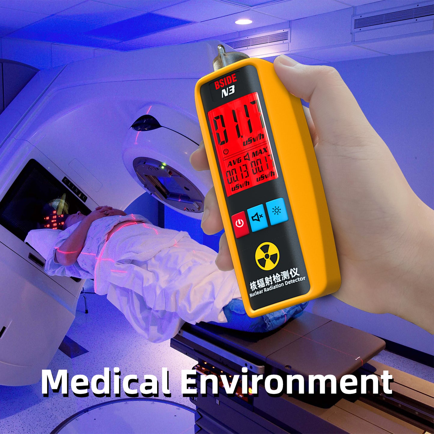 BSIDE Geiger Counter Nuclear Radiation Detector Personal EMF Radiation Dosimeter Portable Beta Gamma X-ray Radioactive Monitor Tester for Lab Sead Food Ocean Medical Industry Marble