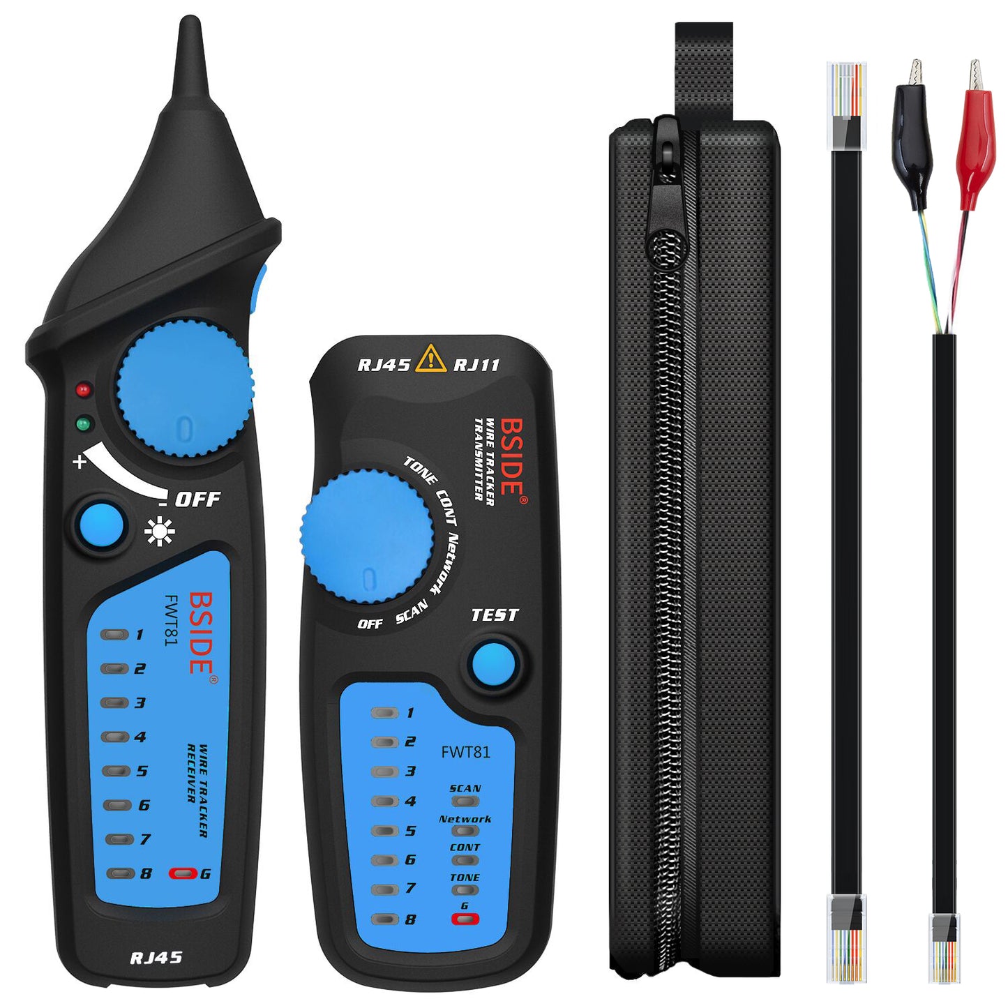 BSIDE FWT81 Network Cable Tester RJ45 RJ11 Wire Tracker Telephone Line Tester LAN TV Electric Line Finder Toner Network Cable Collation Continuity Checker with Flashlight