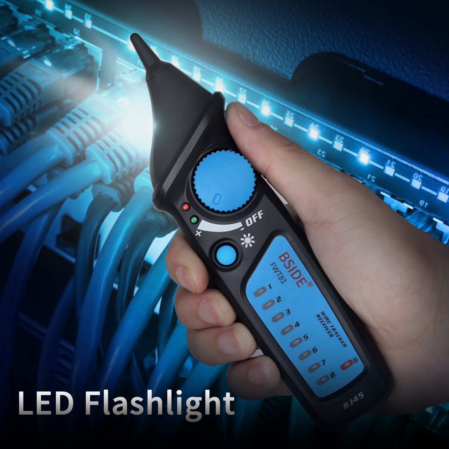 BSIDE FWT81 Network Cable Tester RJ45 RJ11 Wire Tracker Telephone Line Tester LAN TV Electric Line Finder Toner Network Cable Collation Continuity Checker with Flashlight