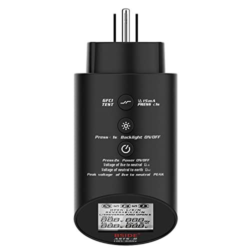 BSIDE ASTS Circuit Analyzer, Professional Wiring Status Tester, Line Voltage Distribution Checker, Large LCD Circuit Fault Locator GFCI Leakage Socket Tester