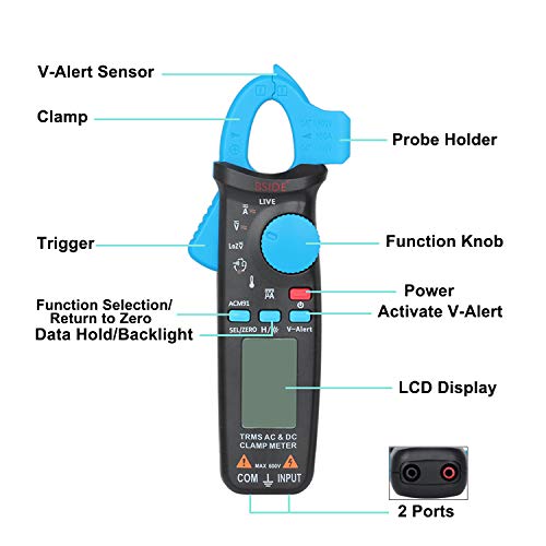 Bside ACM91 1mA Clamp Meter AC/DC Current TRMS Auto-Ranging 6000 Counts Capacitance Live Check V-Alert Tester with Pocket Clip