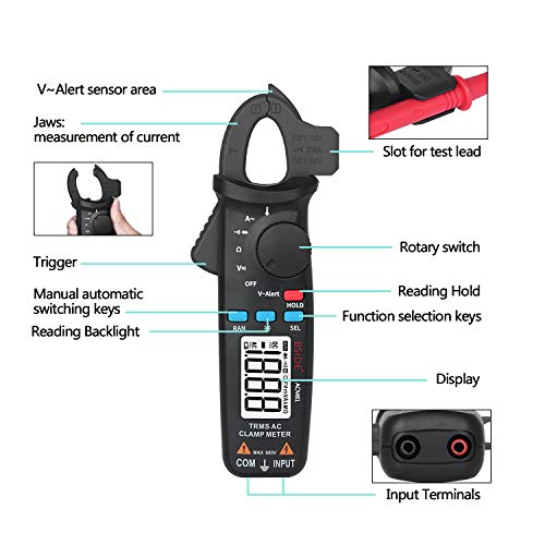 BSIDE ACM81 1mA Clamp Meter Pocket True RMS Auto-Ranging Multimeter AC Current Temperature V-Alert Continuity Ohm Diode Voltage Tester