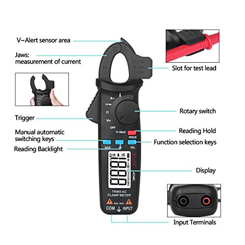 BSIDE 1mA Clamp Meter Pocket True RMS Auto-Ranging Multimeter AC Current Temperature V-Alert Continuity Ohm Diode Voltage Tester