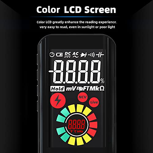 BSIDE Digital Multimeter Color LCD 3 Results Display 9999 Counts Auto-Ranging Voltmeter Capacitance Ohm Hz Diode Duty Cycle Live Check Voltage Tester