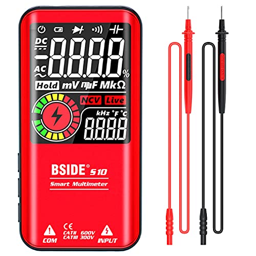 BSIDE Digital Multimeter, Color LCD 3 Results Display 9999 Counts Auto-Ranging Voltmeter, Capacitance Resistance Continuity Frequency Diode Duty Cycle Live Check Voltage Tester