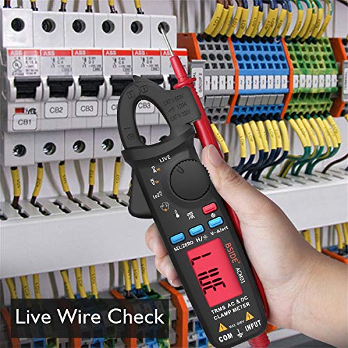 BSIDE DC Clamp Meter True RMS 6000 Counts Digital Multimeter Temperature Live Check Low Impedance Tester with Back Clip