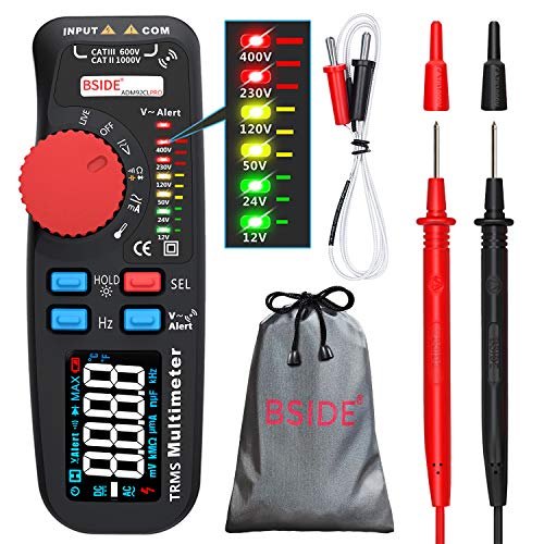 BSIDE Electricians Digital Multimeter Color LCD True RMS 6000 Counts Auto-Ranging Pocket Voltmeter Amp Ohm Hz Capacitance Temp Diode Continuity Voltage Tester with 6 LED Indicators