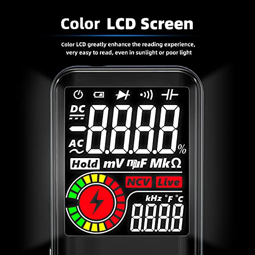 BSIDE Digital Multimeter Color LCD 3 Results Display 9999 Counts Auto-Ranging Voltmeter Capacitance Ohm Continuity Hz Diode Duty Cycle Live Check Voltage Tester