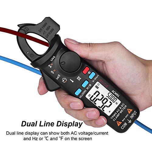 BSIDE ACM91 DC Clamp Meter True RMS 6000 Counts Digital Multimeter Temperature Live Check Low Impedance Tester with Back Clip