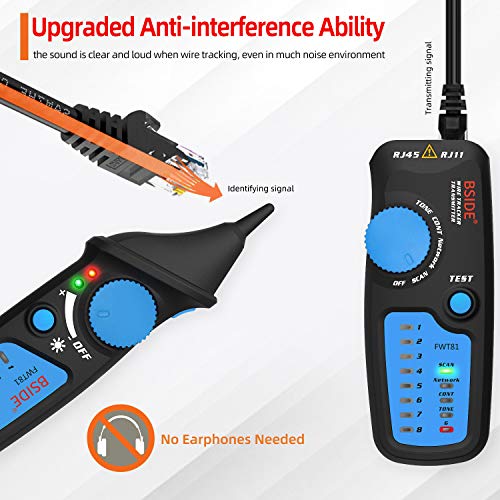 Bside Wire Tracker RJ45 RJ11 Network Cable Tester Telephone Line Tester LAN TV Line Finder Toner Network Cable Collation Continuity Checker with Flashlight