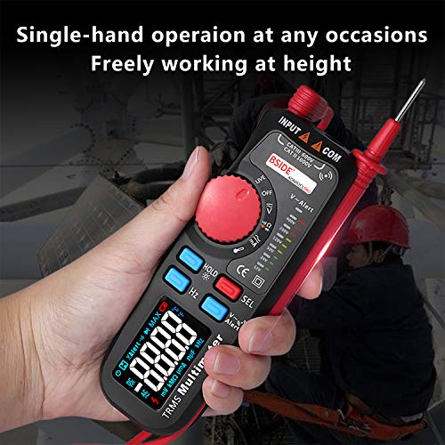 BSIDE Electricians Digital Multimeter Color LCD True RMS 6000 Counts Auto-Ranging Pocket Voltmeter Amp Ohm Hz Capacitance Temp Diode Continuity Voltage Tester with 6 LED Indicators