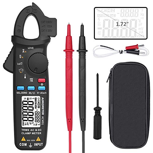 BSIDE DC Current Clamp Meter True RMS 6000 Counts Auto-Ranging Ammeter Volt Amp Hz Ohm Temp Cap Tester