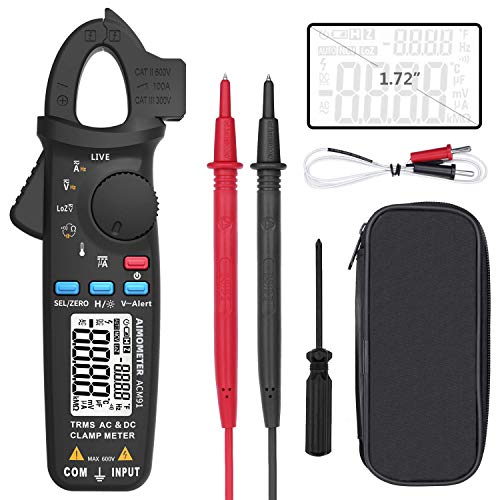 Aimometer DC Current Clamp Meter True RMS 6000 Counts Auto-Ranging Ammeter Volt Amp Hz Ohm Temp Cap Tester