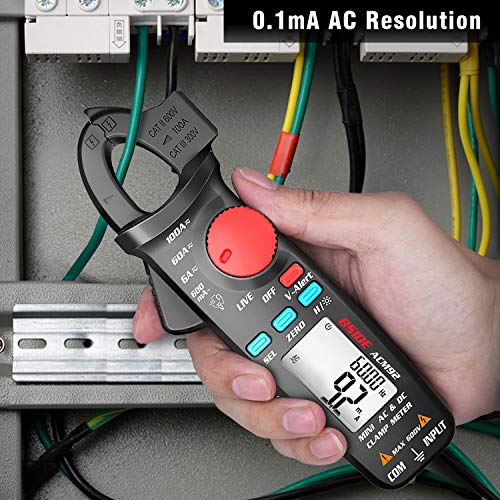 BSIDE DC Current Clamp Meter 6000 Counts Digital Ammeter Amp Voltage Frequency Resistance Live Check V-Alert Tester