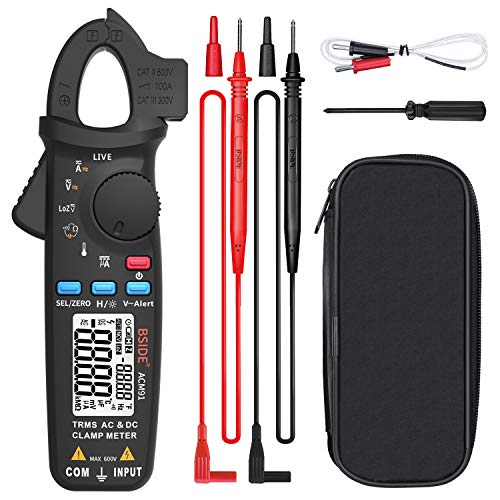 BSIDE ACM91 DC Clamp Meter True RMS 6000 Counts Digital Multimeter Temperature Live Check Low Impedance Tester with Back Clip