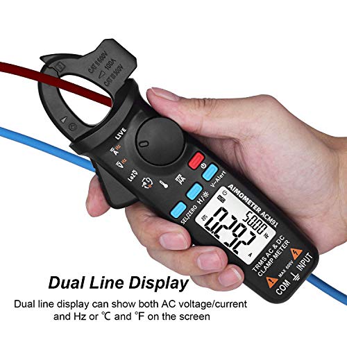 BSIDE DC Current Clamp Meter True RMS 6000 Counts Auto-Ranging Ammeter Volt Amp Hz Ohm Temp Cap Tester