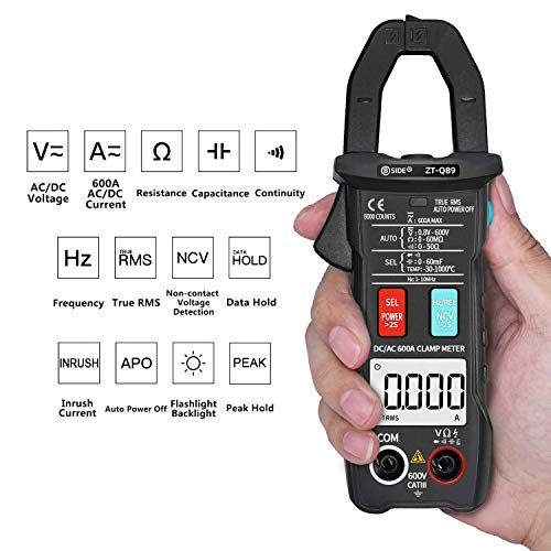 BSIDE Digital Clamp Meter 1mA AC/DC Current True RMS Auto-Ranging 6000 Counts Meter Hz Temperature Capacitance Live Check V-Alert Low Impedance Voltage Tester